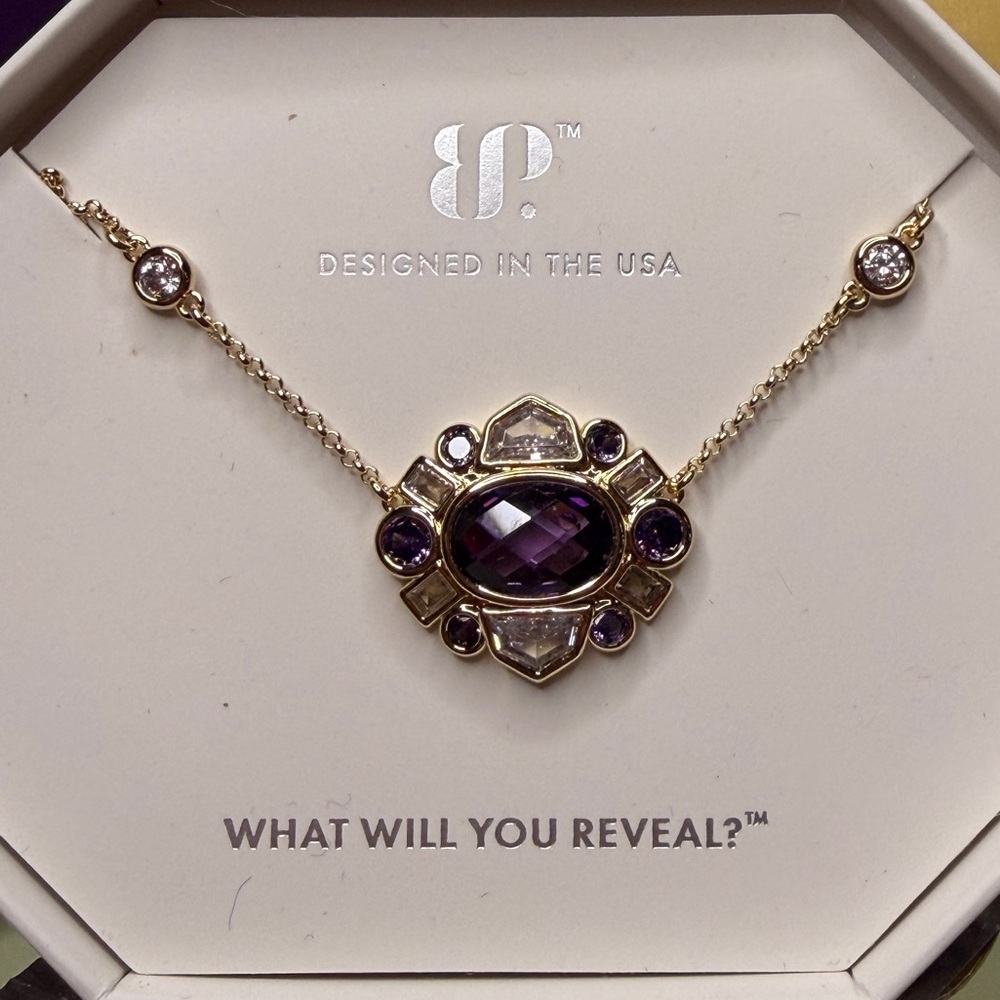 Bomb Party February Birthday 2026 Gold and Amethyst CZ Gemstone Necklace